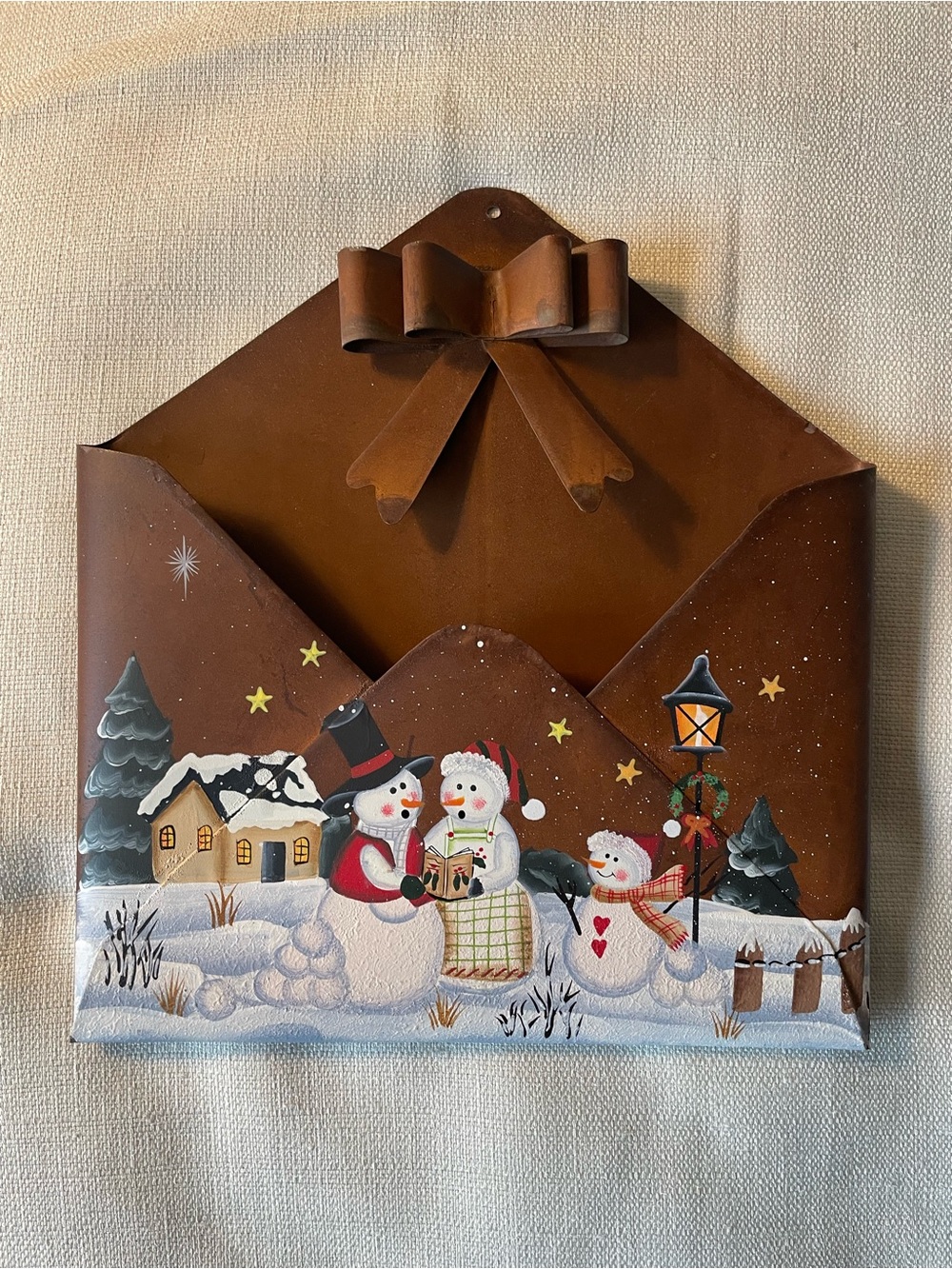 Brown Snowman Wall Pocket Holiday Decor with Bow